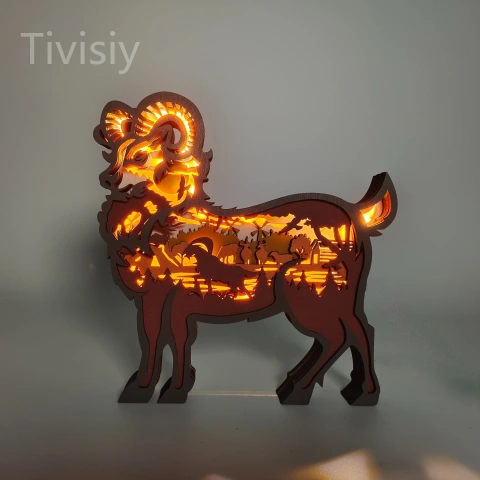 Ovis canadensis 3D Wooden Carving,Suitable for Home Decoration,Holiday Gift,Art Night Light
